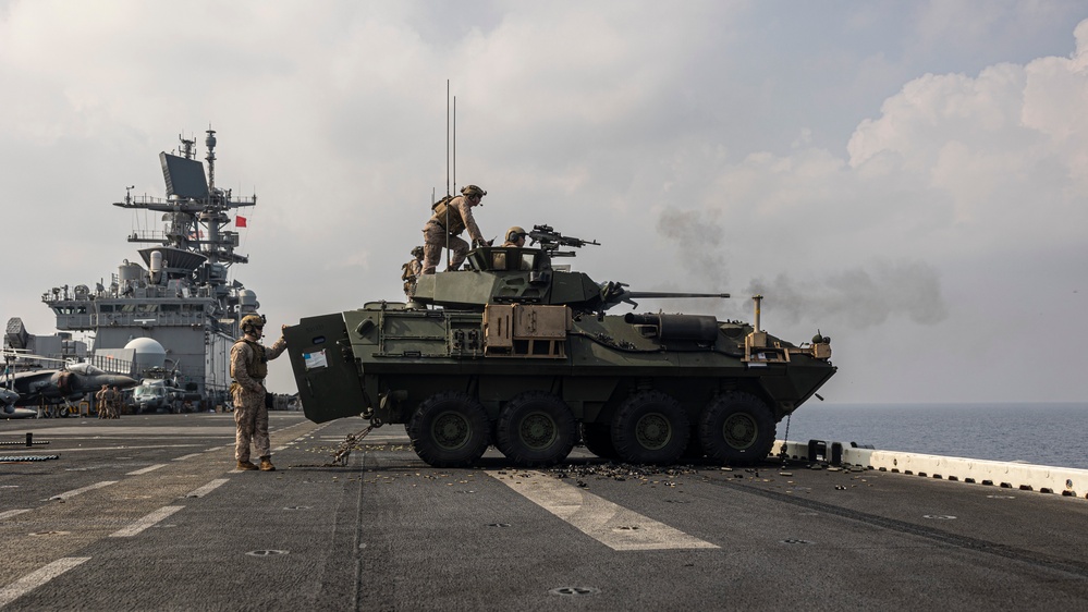 26th MEU(SOC) Conducts Light Armored Vehicle Range Aboard USS Bataan