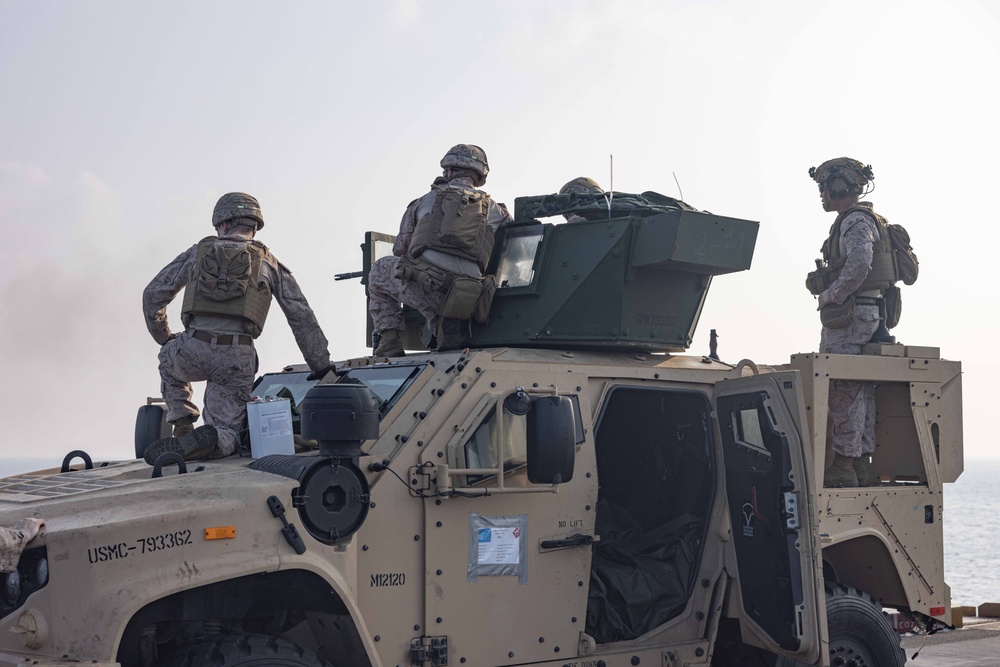 26th MEU(SOC) Conducts JLTV-Mounted .50 Caliber Machine Gun Range Aboard USS Bataan