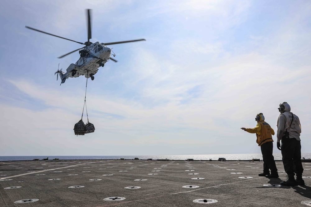 USS Carter Hall (LSD 50) Conducts Vertical Replenishment, Nov. 18, 2023