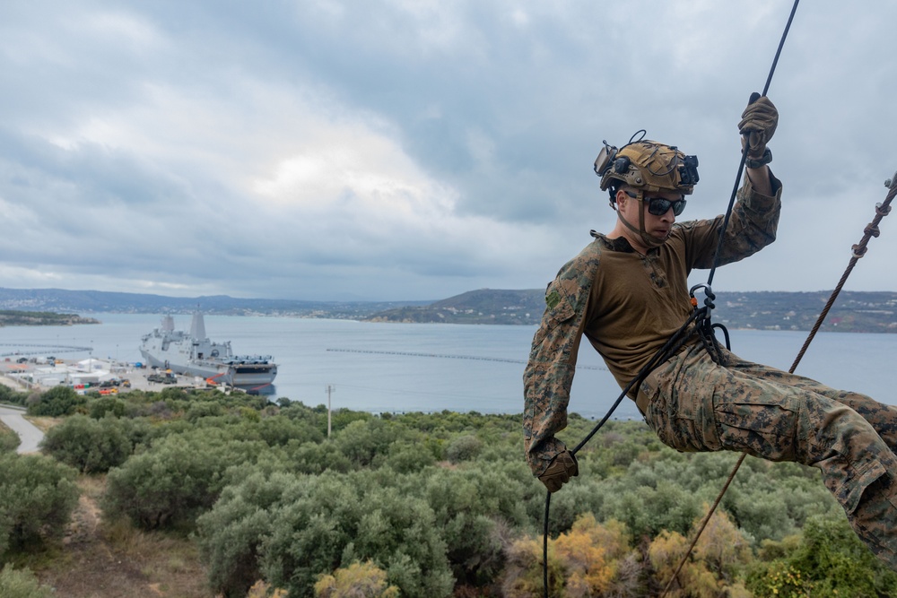 26th MEU(SOC) Marines execute rappel tower training in Greece