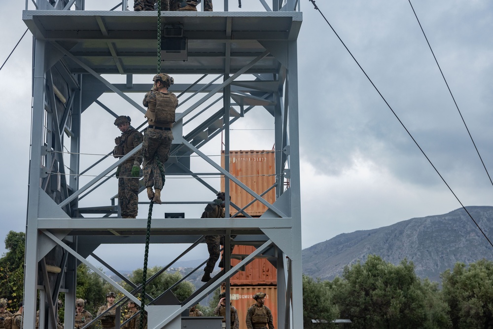 26th MEU(SOC) Marines execute rappel tower training in Greece