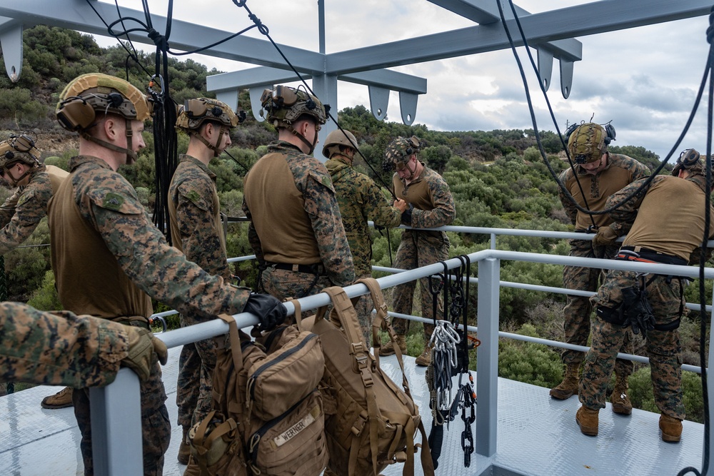 26th MEU(SOC) Marines execute rappel tower training in Greece