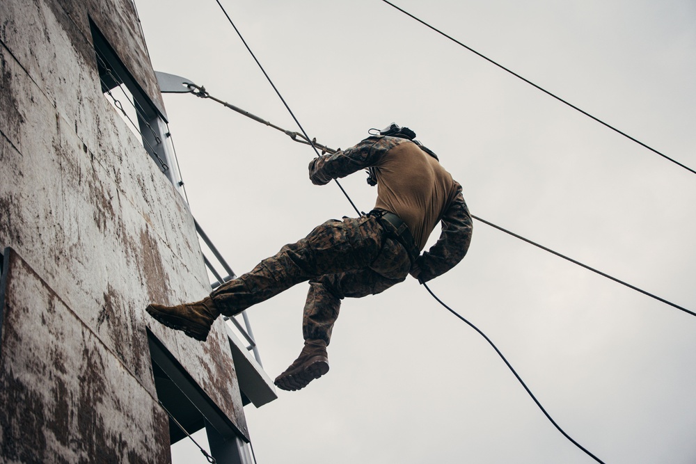 26th MEU(SOC) Marines execute rappel tower training in Greece