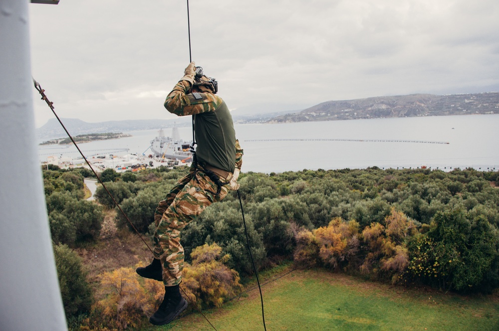 26th MEU(SOC) Marines execute rappel tower training in Greece