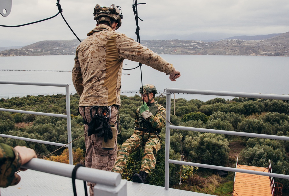 26th MEU(SOC) Marines execute rappel tower training in Greece