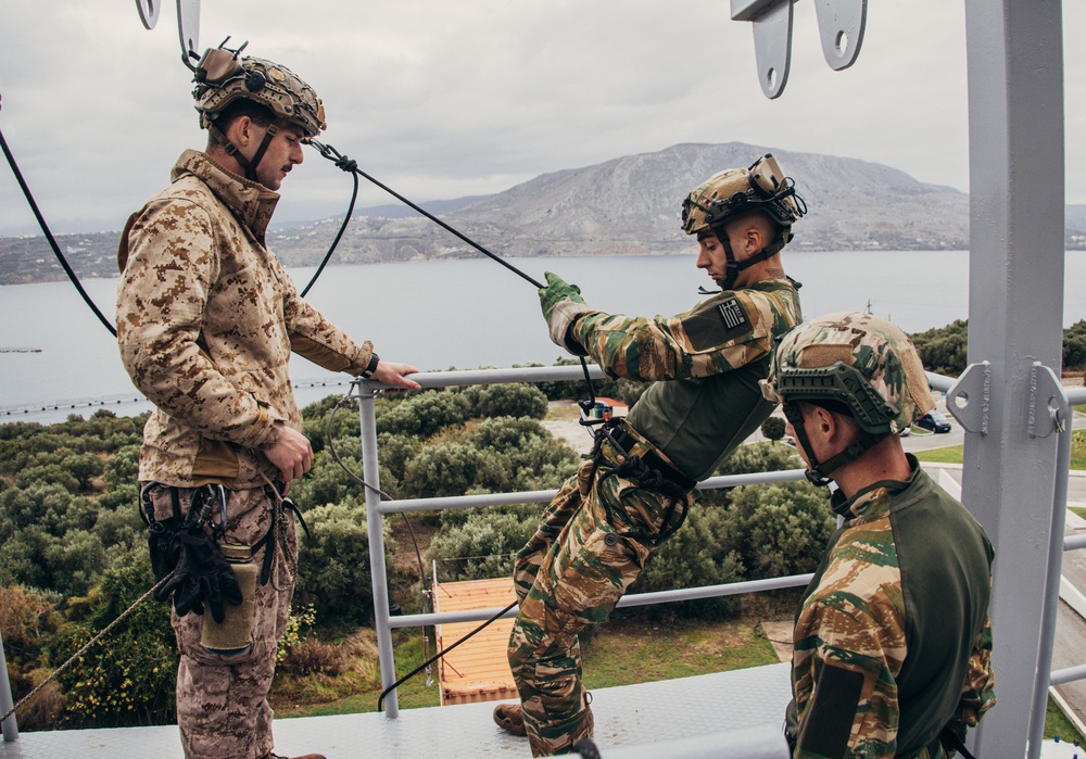 26th MEU(SOC) Marines execute rappel tower training in Greece