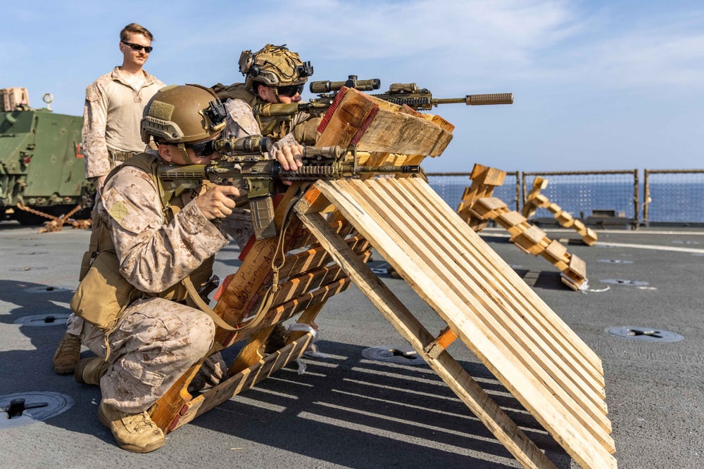 Marines aboard USS Carter Hall Conduct Dry-Fire Training