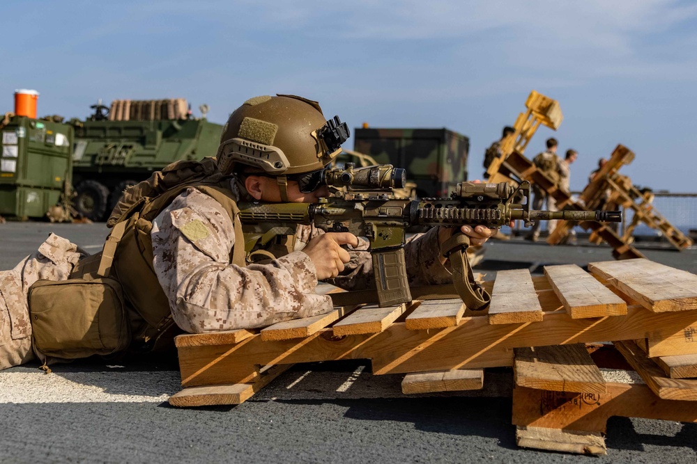 Marines aboard USS Carter Hall Conduct Dry-Fire Training