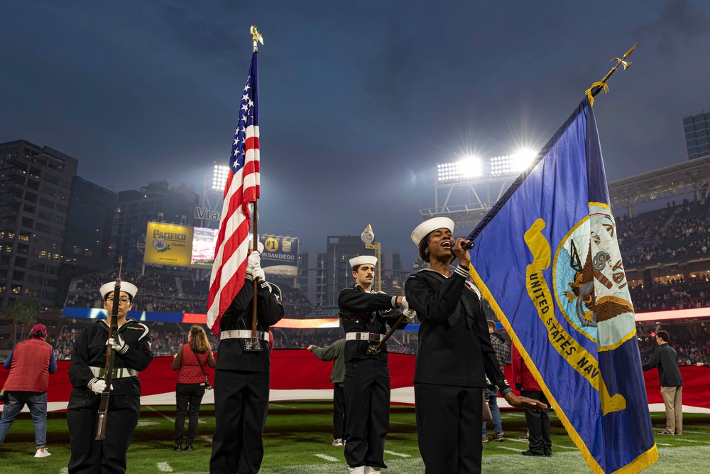 Abraham Lincoln Sailor performs the national anthem