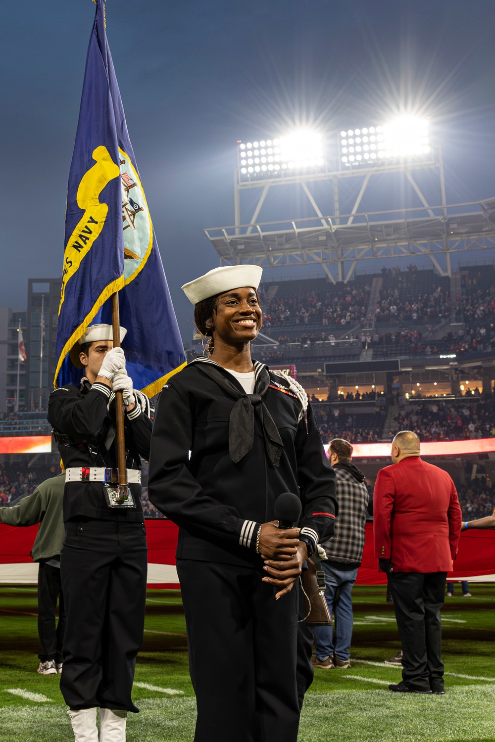 Abraham Lincoln Sailor performs the national anthem