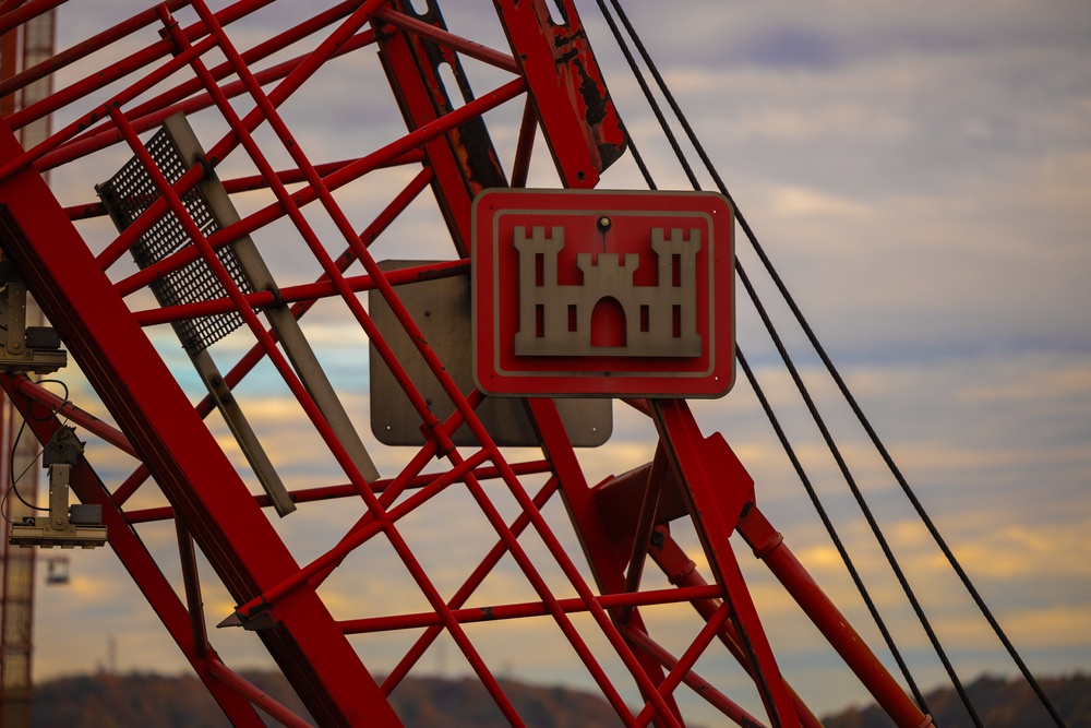 USACE logo overlooks Upper Ohio Navigation Project work at Montgomery Locks and Dam