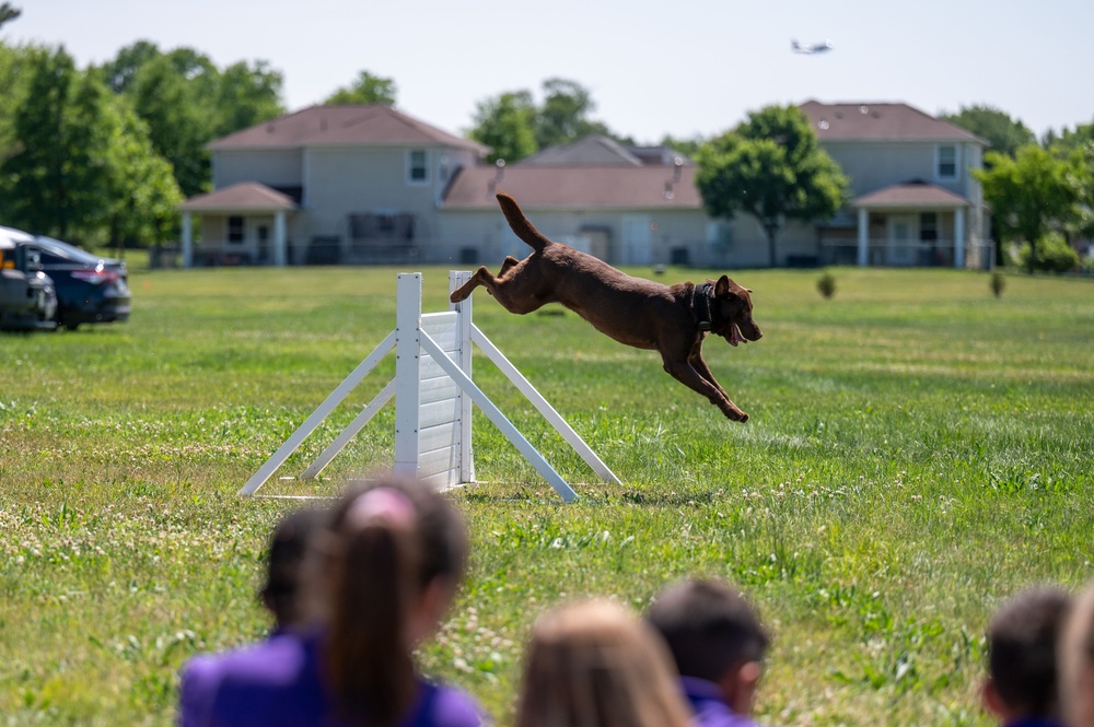 Military working dogs visit JBAB school