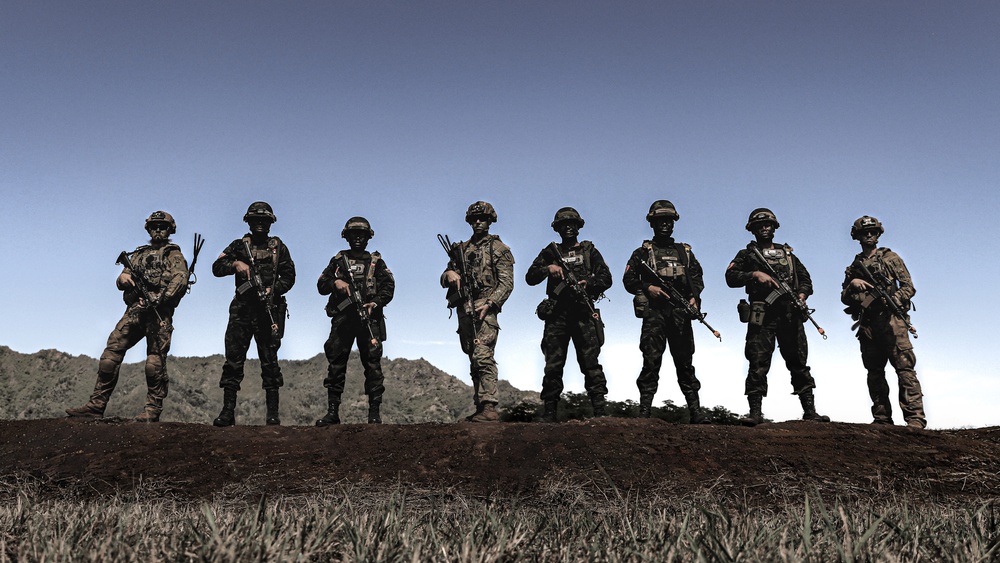 Photo Illustrations of US and British Advisors with RTA Soldiers during JPMRC 24-1