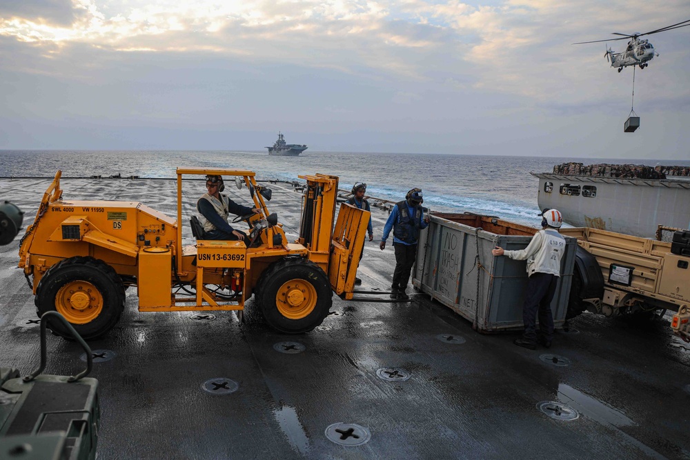 USS Carter Hall (LSD 50) Conducts Vertical Replenishment, Dec. 6, 2023