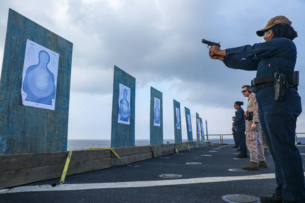 USS Carter Hall (LSD 50) Conducts Weapons Shoot, Dec. 11, 2023