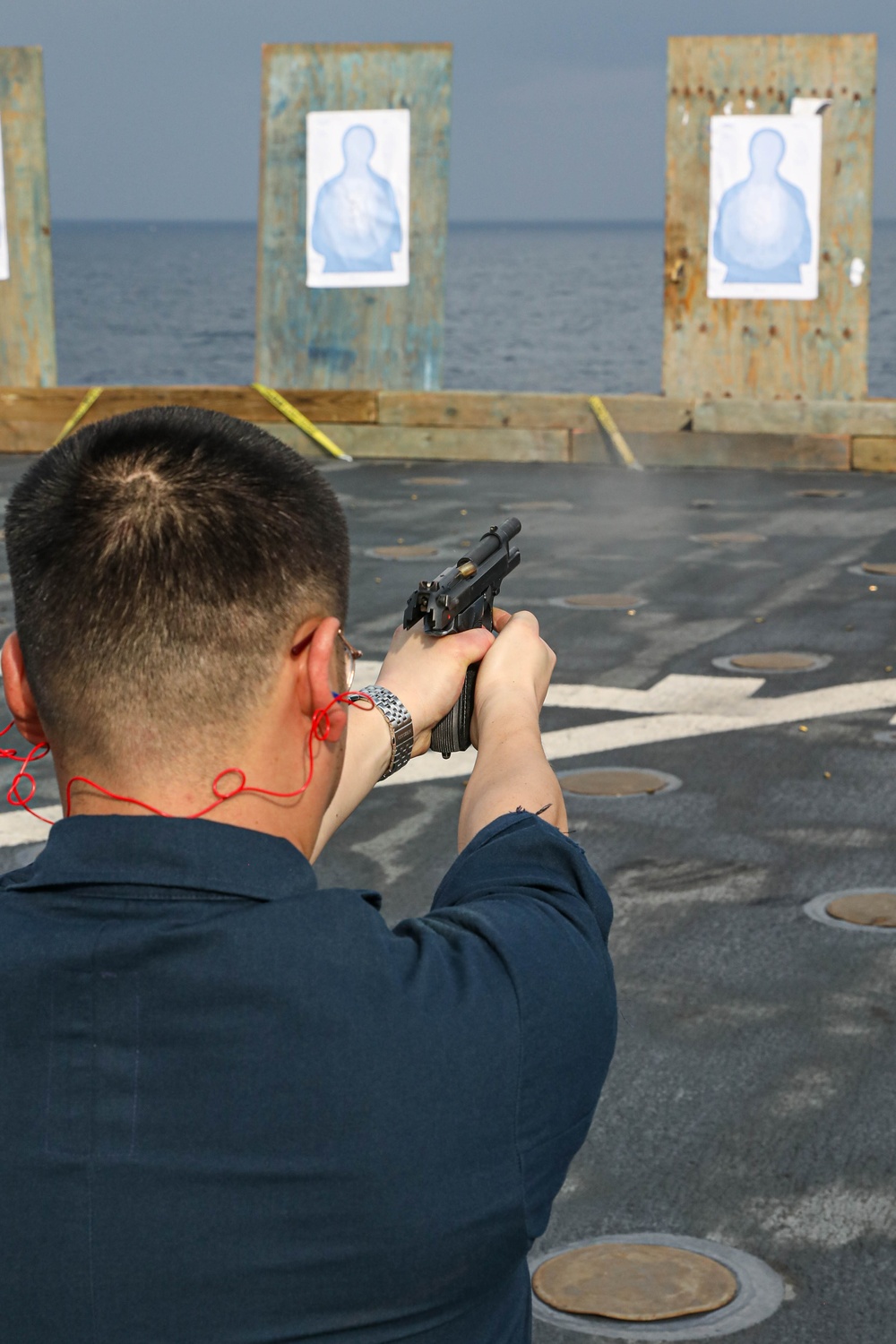 USS Carter Hall Sailors Conduct Small Arms Qualification Shoot