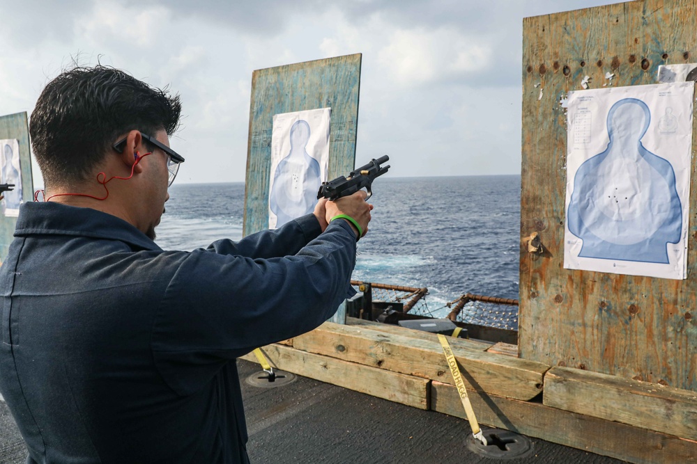 USS Carter Hall Sailors Conduct a Small Arms Qualification Shoot