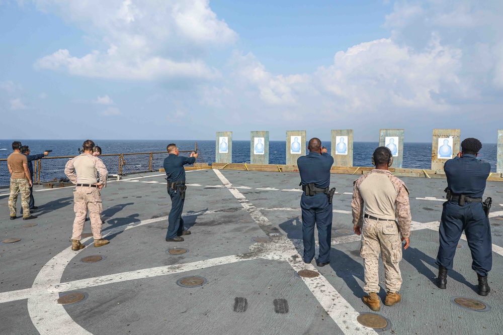 USS Carter Hall Sailors Conduct a Small Arms Qualification Shoot