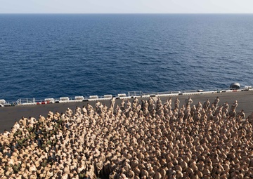 26th Marine Expeditionary Unit Holds All Hands Call Aboard USS Bataan