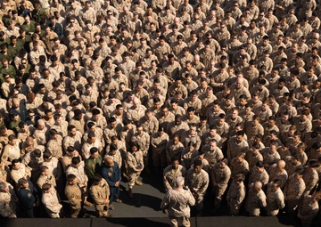 26th Marine Expeditionary Unit Holds All Hands Call Aboard USS Bataan