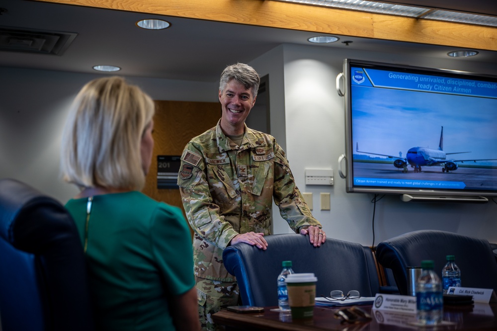 Congresswoman Mary Miller (R-IL) learns about the Citizen Airmen of the 932nd Airlift Wing during recent visit