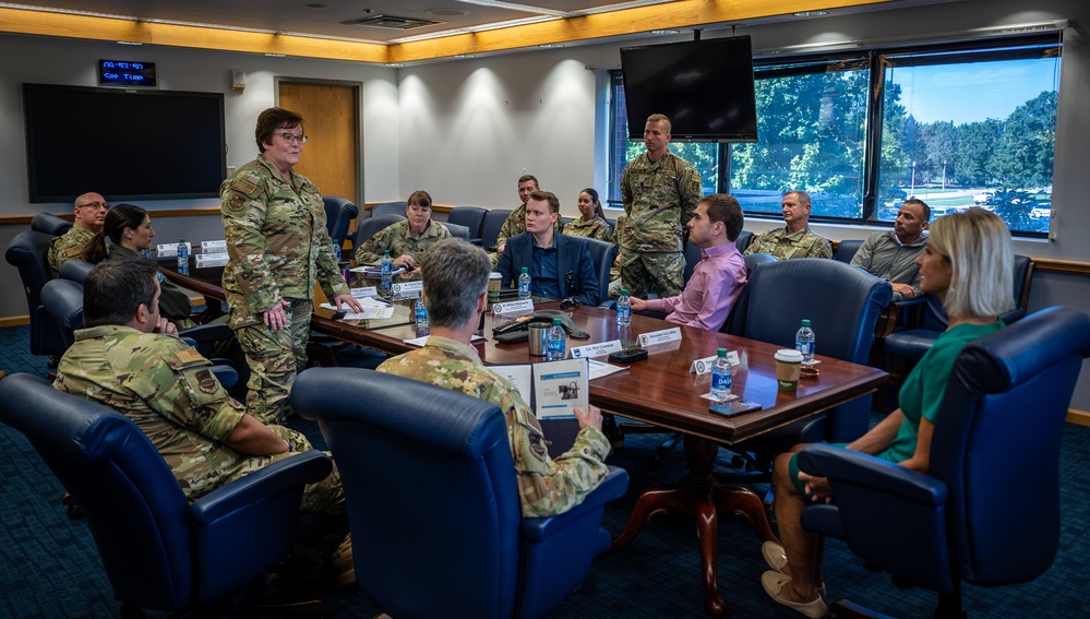 Congresswoman Mary Miller (R-IL) learns about the Citizen Airmen of the 932nd Airlift Wing during recent visit