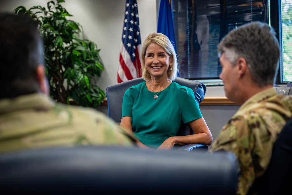 Congresswoman Mary Miller (R-IL) learns about the Citizen Airmen of the 932nd Airlift Wing during recent visit