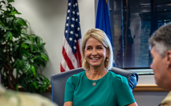 Congresswoman Mary Miller (R-IL) learns about the Citizen Airmen of the 932nd Airlift Wing during recent visit