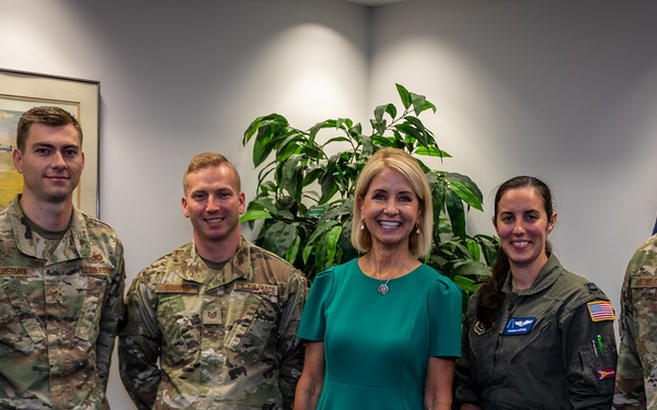 Congresswoman Mary Miller (R-IL) learns about the Citizen Airmen of the 932nd Airlift Wing during recent visit