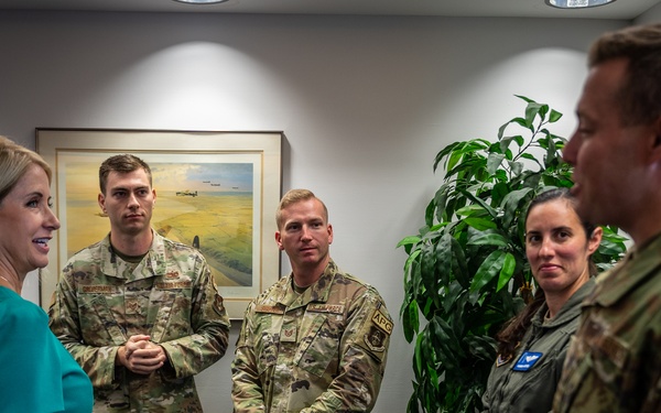 Congresswoman Mary Miller (R-IL) learns about the Citizen Airmen of the 932nd Airlift Wing during recent visit