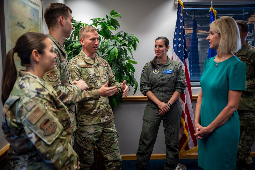 Congresswoman Mary Miller (R-IL) learns about the Citizen Airmen of the 932nd Airlift Wing during recent visit