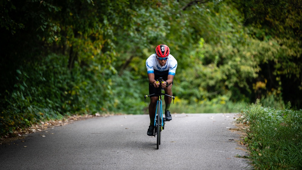 932nd Public Affairs officer represents the Air Force during triathlons