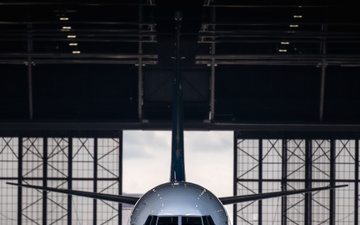 932nd Airlift Wing C-40C sits ready inside hangar 1