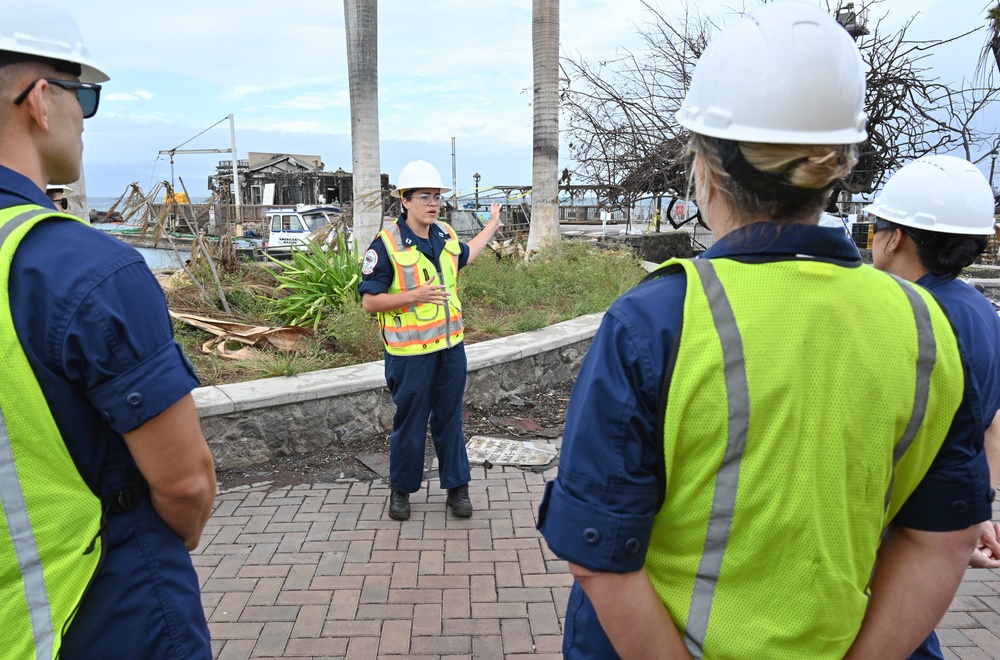 Western Maui Wildfires Emergency Support Function #10 Coast Guard personnel host Coast Guard Fourteenth District leadership for harbor update in Lahaina, Hawaii