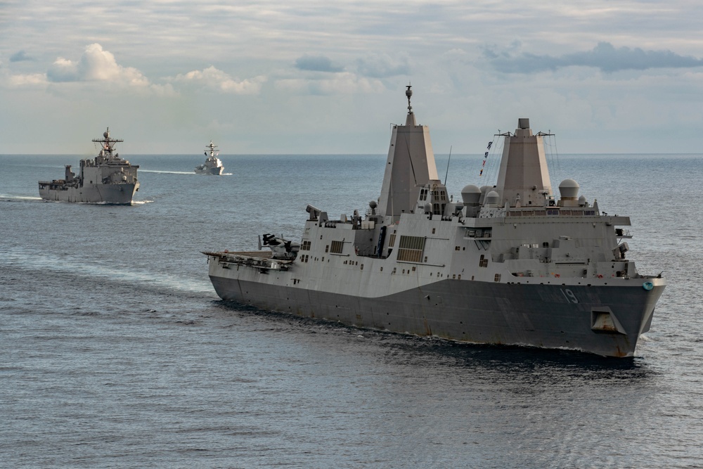 PHOTOEX USS Gerald R. Ford Carrier Strike Group Sails in Formation with USS Bataan Amphibious Ready Group in the Mediterranean Sea