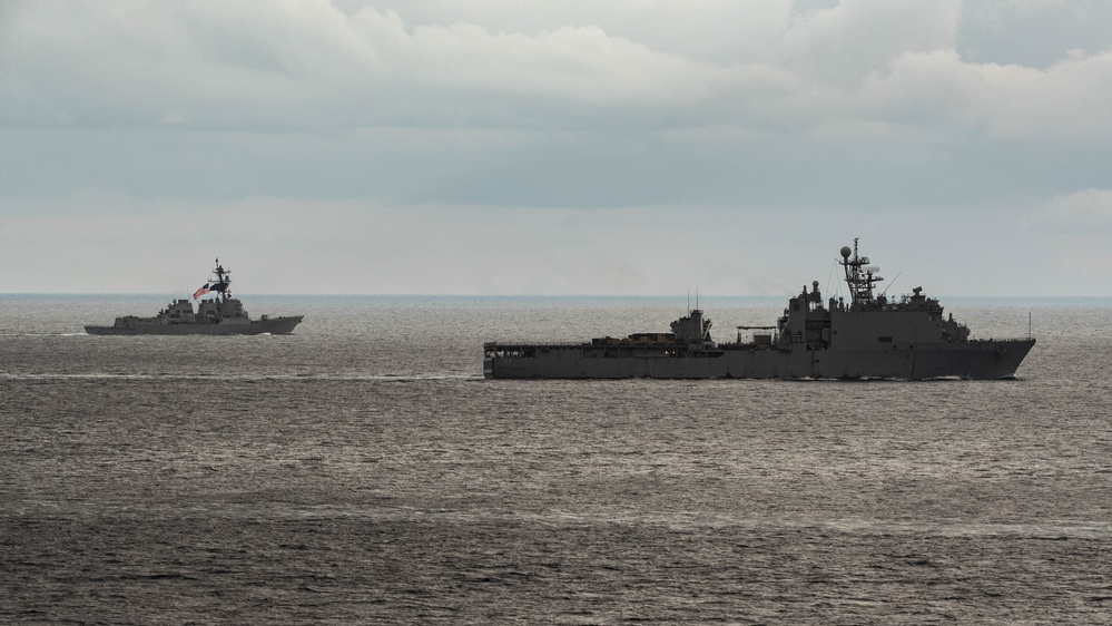 PHOTOEX USS Gerald R. Ford Carrier Strike Group Sails in Formation with USS Bataan Amphibious Ready Group in the Mediterranean Sea