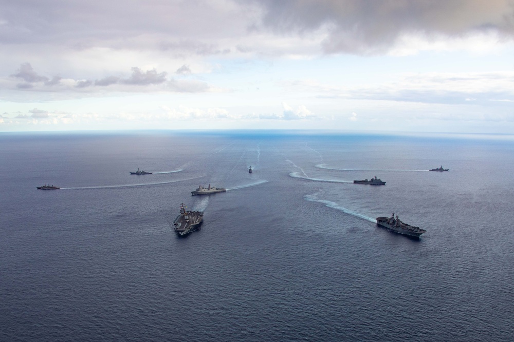 USS Bataan Amphibious Ready Group and USS Gerald R. Ford Carrier Strike Group Sail in the Mediterranean Sea