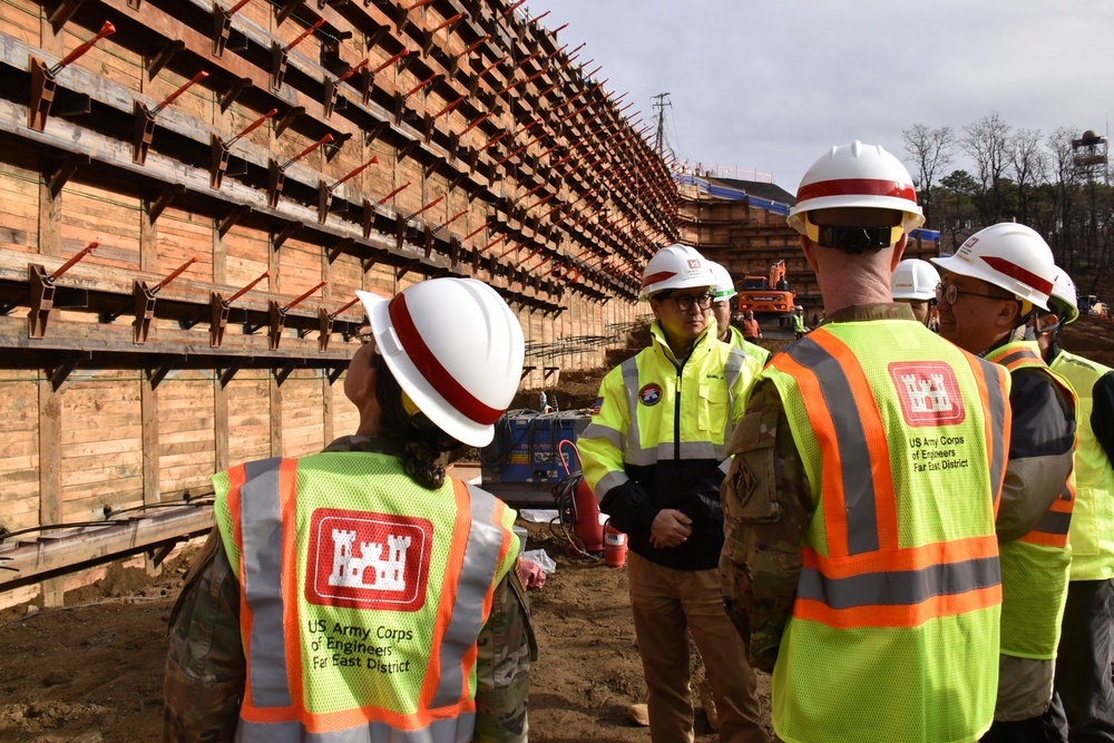 USACE Pacific Ocean Division general tours communications center under construction on Osan Air Base, South Korea