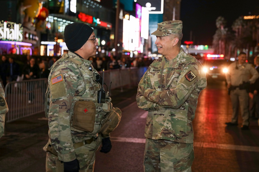 Hokanson visits National Guardsmen safeguarding Las Vegas New Year’s Eve celebration