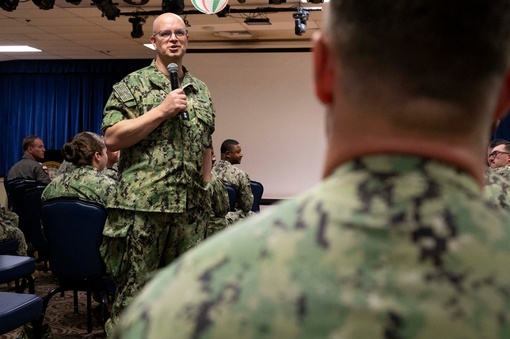 Rear Adm. Lahti and DUSN (P) Speak to Sailors and Installation Personnel in Diego Garcia