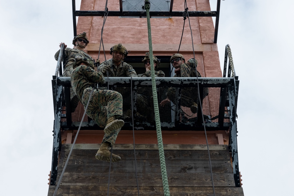 Learning the Ropes: Weapons Company with Battalion Landing Team 1/1 rehearse fast rope and rappelling