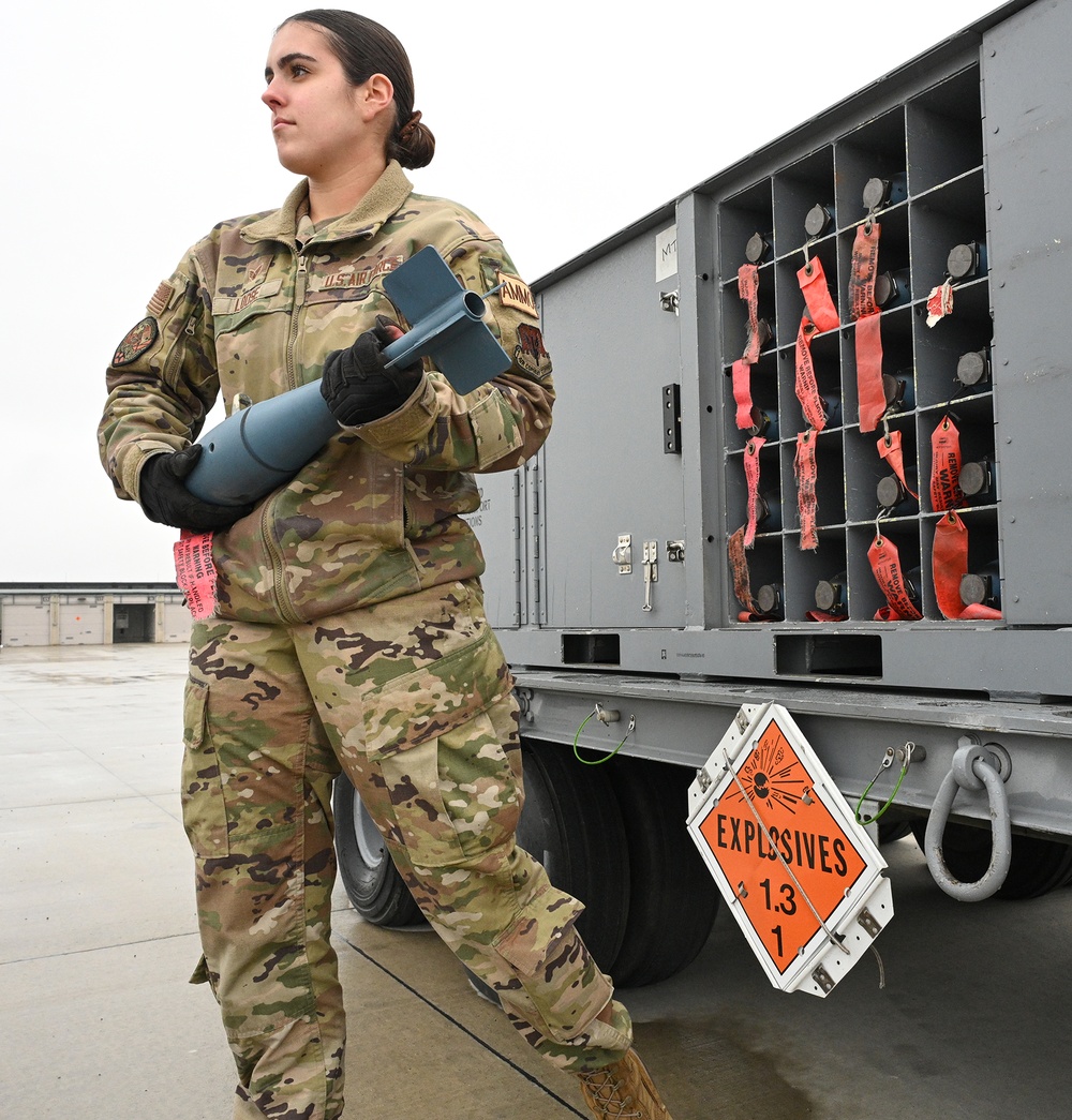 Airman Prepares Practice Munition for Loading at Selfridge Air National Guard Base