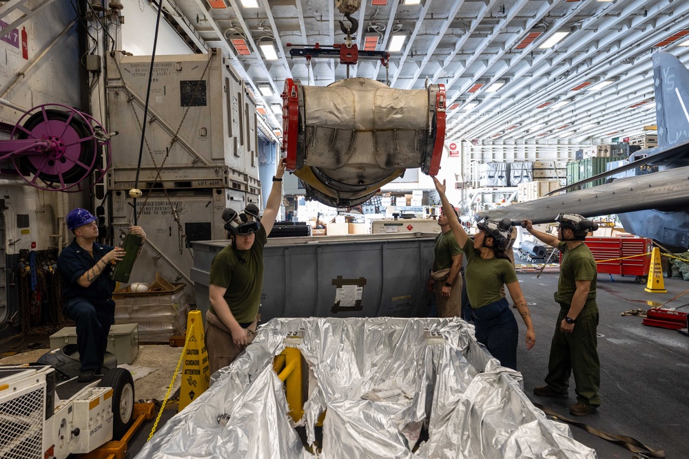 USS Bataan Sailors Conduct AV-8B Harrier Maintenance