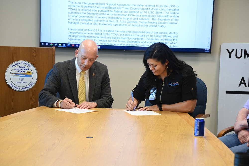 U.S. Army Garrison Yuma Proving Ground signs IGSA with Yuma Airport Authority