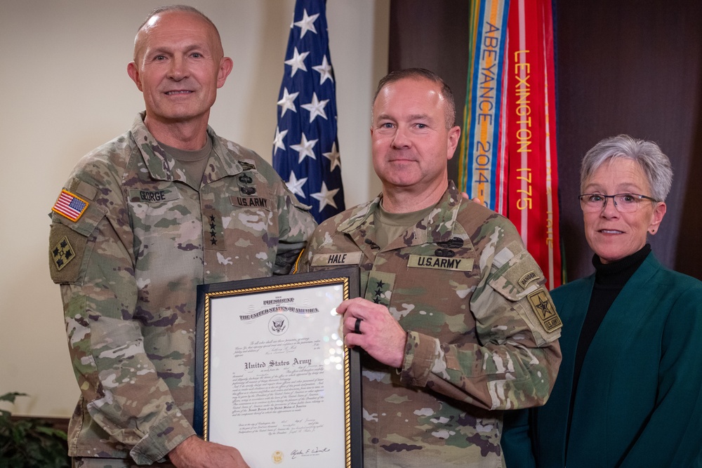 The promotion ceremony for Deputy Chief of Staff, G-2, Maj. Gen. Anthony R. Hale