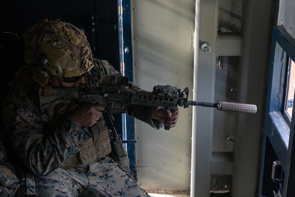 Marines with Battalion Landing Team 1/1 conduct close-quarter tactics range