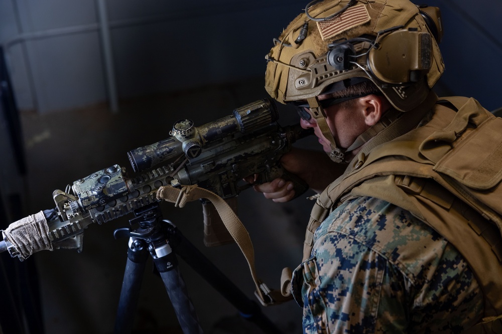 Weapons Company, Battalion Landing Team 1/1 urban sustainment sniper range and breaching demo