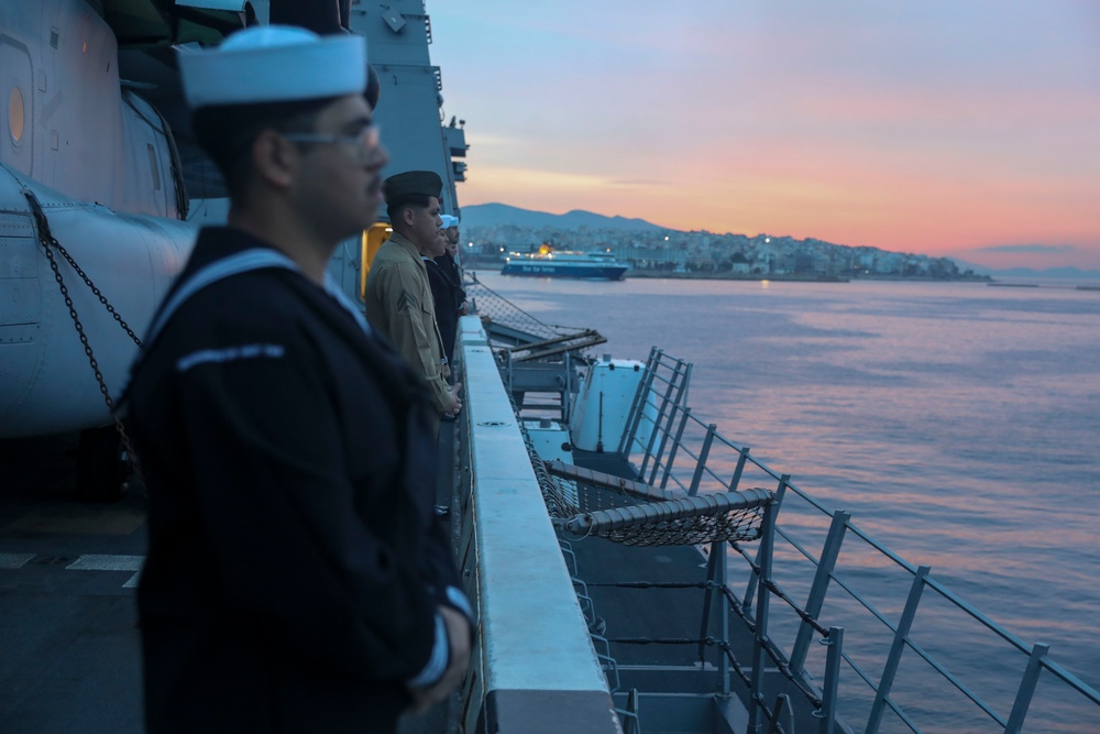 USS Mesa Verde and 26th Marine Expeditionary Unit (Special Operations Capable) arrives in Piraeus, Greece