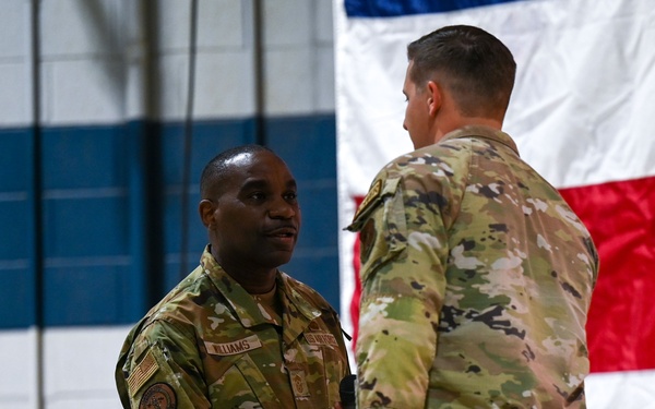 Command Chief Master Sgt. Maurice Williams visits the 186th Air Refueling Wing