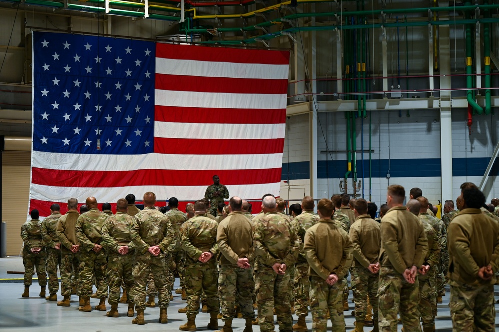 Command Chief Master Sgt. Maurice Williams visits the 186th Air Refueling Wing